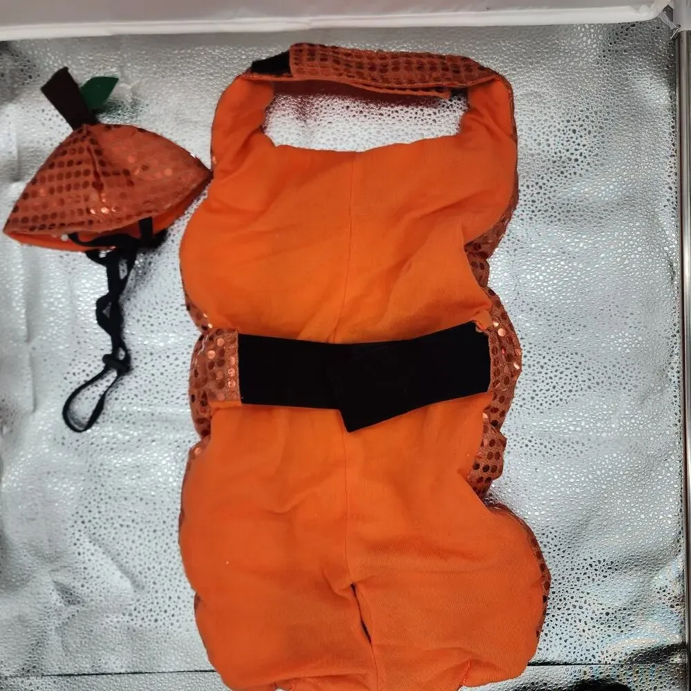 Pumpkin Medium Dog Costume W/Hat-Sequins/Lights